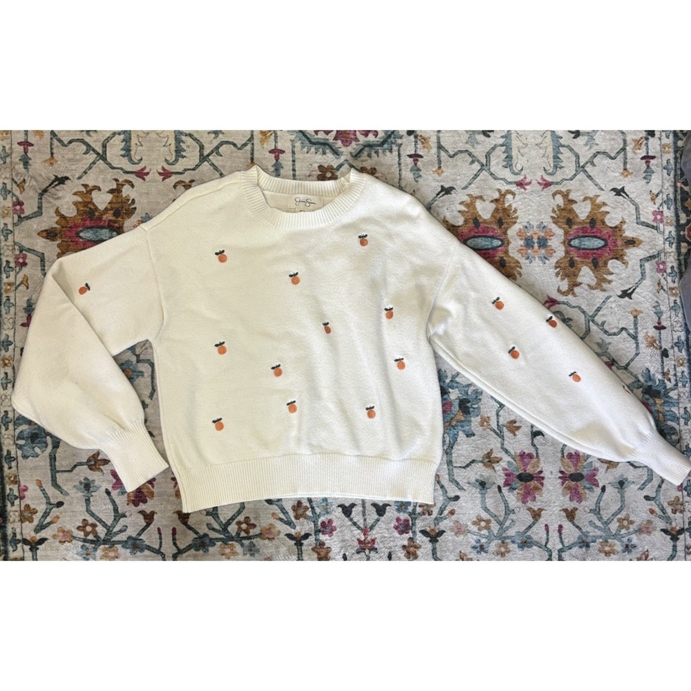 🍊Jessica Simpson Women's Sweater White With Oranges Design Size Xsmall